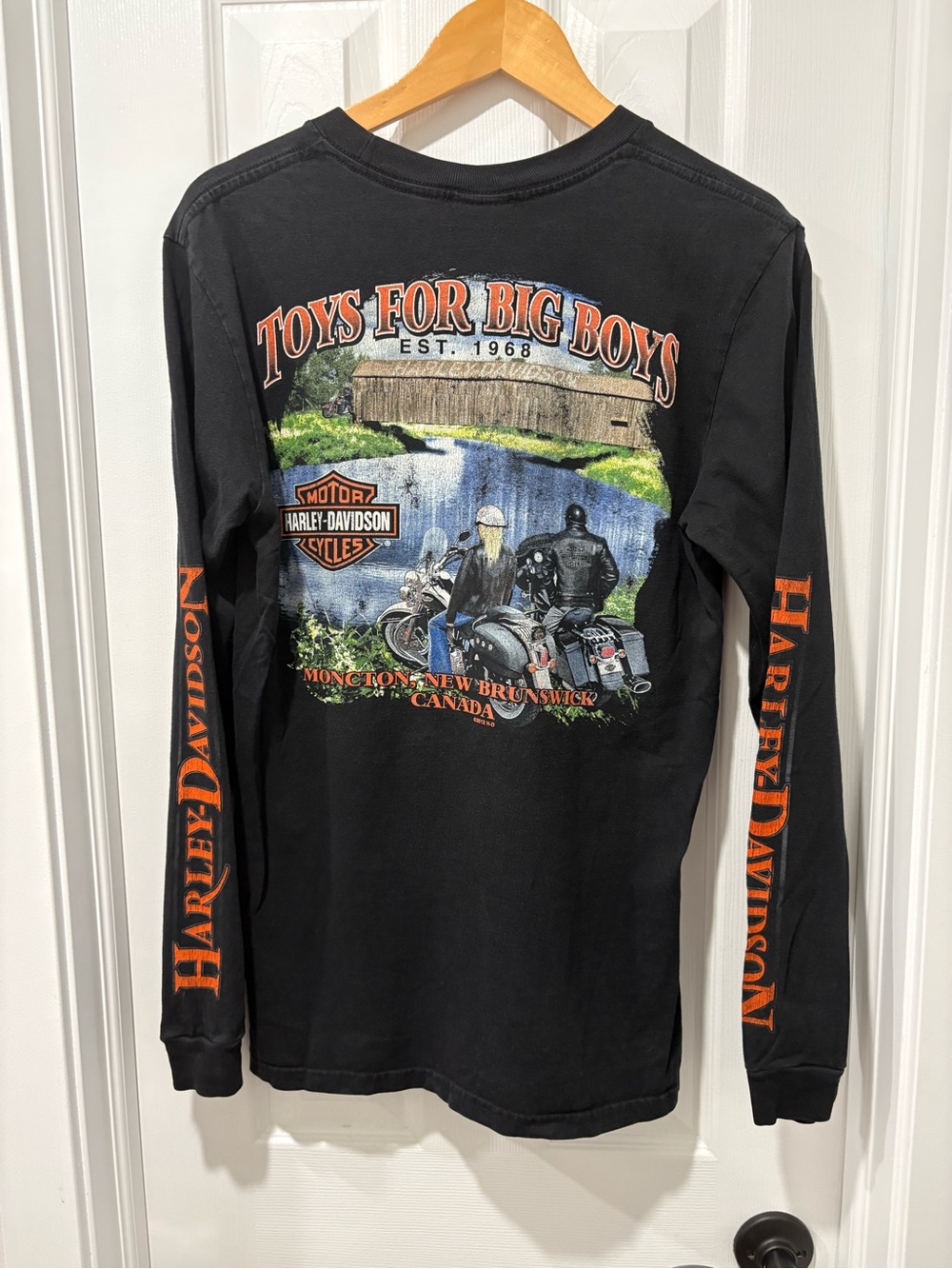 Harley-Davidson Black Long Sleeve Tee All Over Print Mens Medium